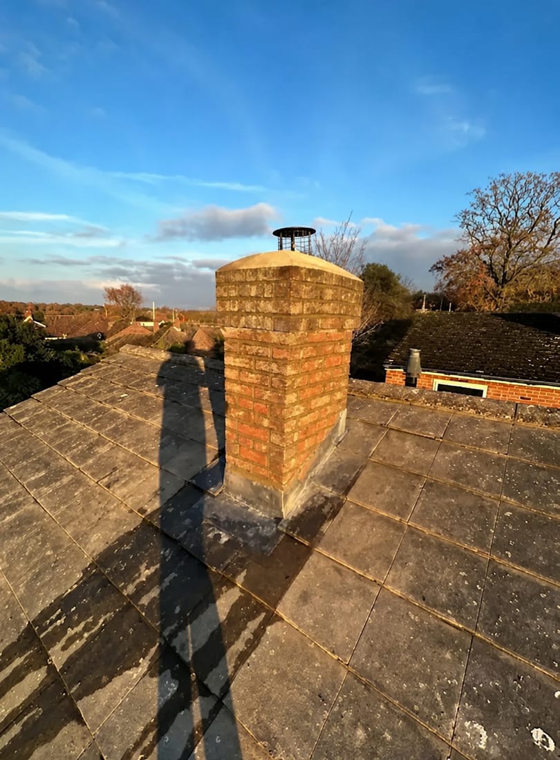 Repointed chimney stack with new lead flashing